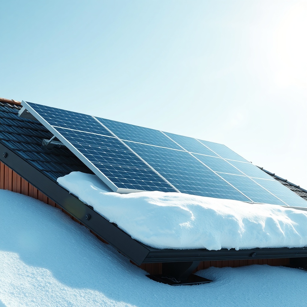 <clean photorealistic photo/illustration showing Fafco Solar Bear panels on a sloped roof