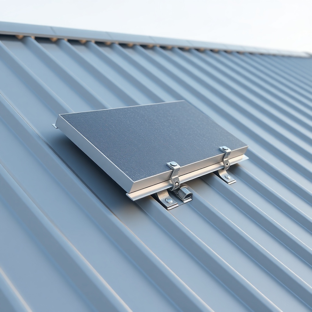 A clean photorealistic photo showing a Heliocol HC-50 panel mounted on a grey standing sea