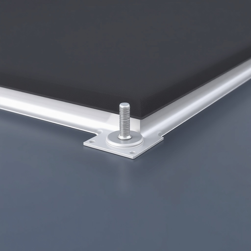 A close-up photorealistic photo showing the edge of a Heliocol HC-65 panel secured with a