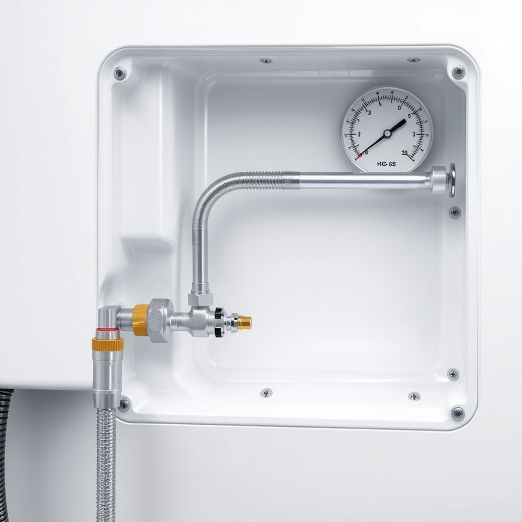 <photorealistic photo of a partial cross-section of a Heliocol HC-65 panel showing the int