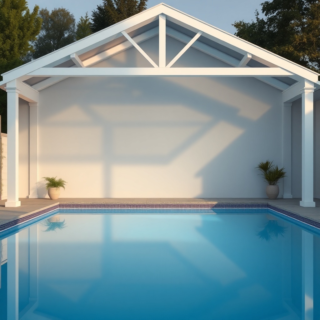 A clean photorealistic photo of a medium-sized rectangular pool (approximately 10m x 5m) w