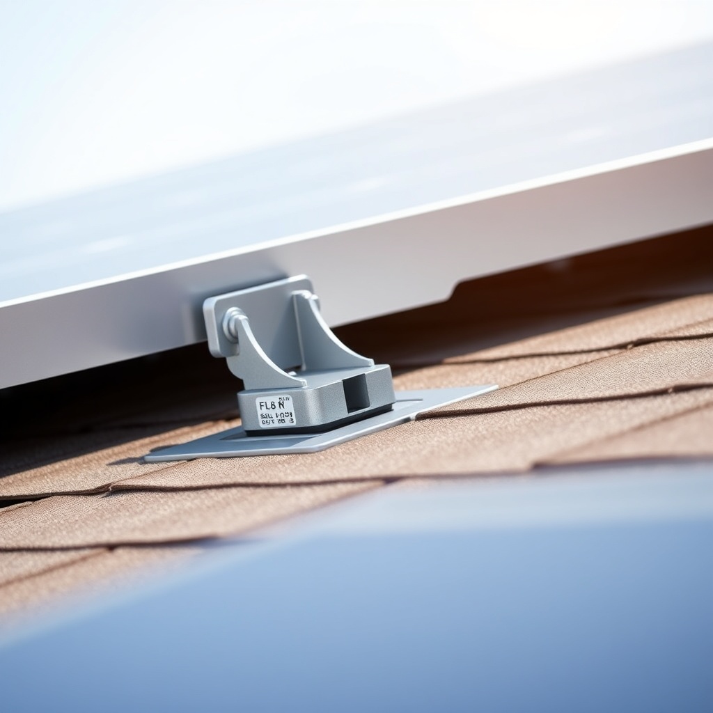A photorealistic photo of a solar panel mounting bracket with a small gap between the pane
