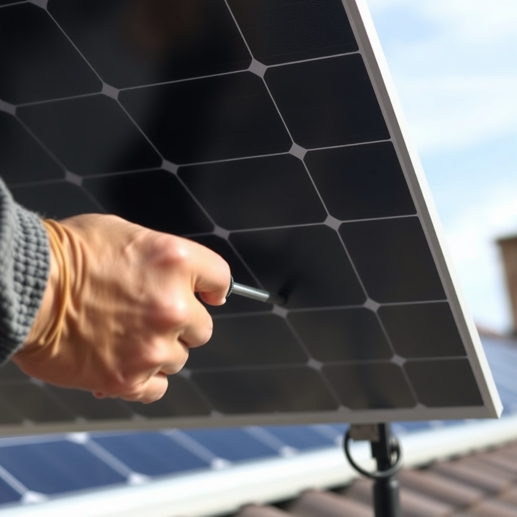 Close-up of a DIYer connecting a SolarPoolPro panel using only a screwdriver